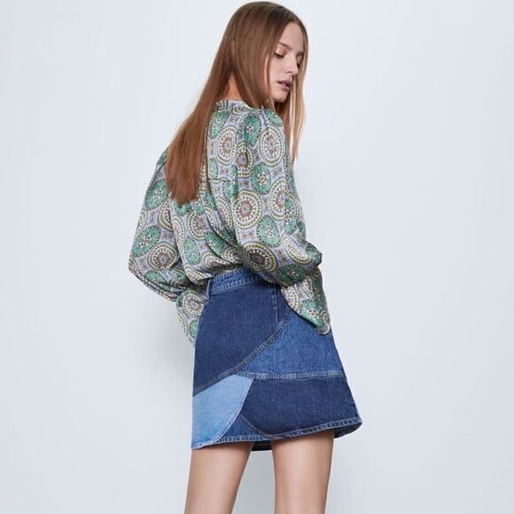 ZARA BOHO FLOWY PRINTED BALLOON SLEEVE BLOUSE - Picture 5 of 7